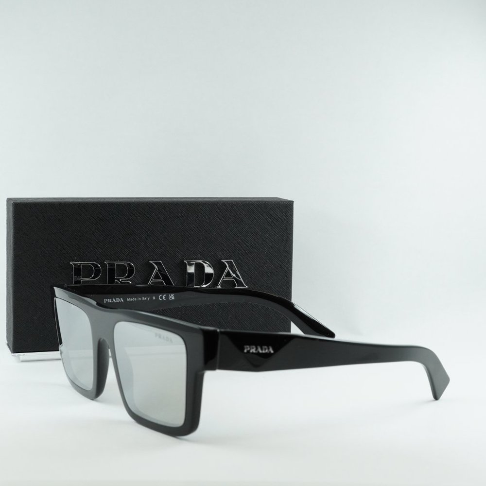 💯 NEW PRADA PR19WS 1AB2B0 SHINY BLACK/MIRROR GREY UNISEX SUNGLASSES - Picture 2 of 10